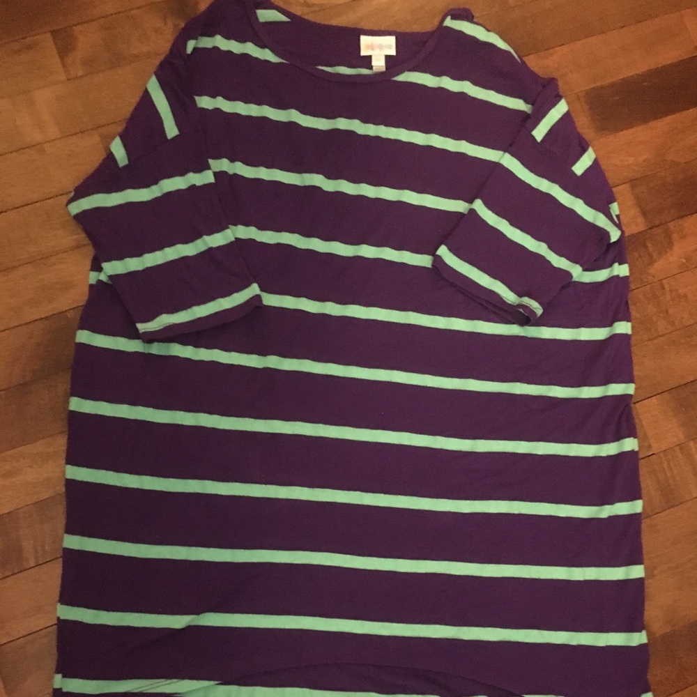 LuLaRoe Royal Purple Mint Stripe Irma Tunic Size M